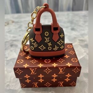 3D  Brown and Gold Mini Bag Charm Keychain With Box